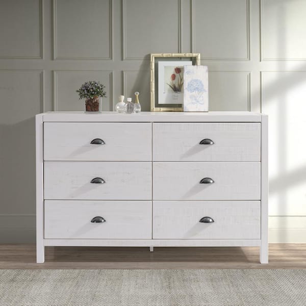 Camaflexi Hampton 6-Drawer Coastal White Dresser 33.625 in. x 51.125 in x 18 5 in.