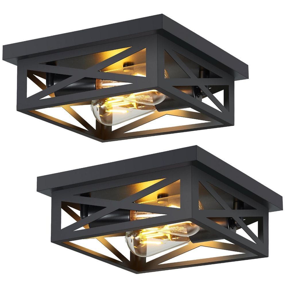 2 Pack 9.84. in. Modern Square Matte Black Flush Mount Ceiling Light with Iron Cage for Kitchen, Bulb not included price history on PriceWatchPro
