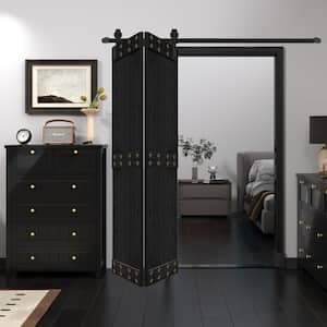 Mid Bar Style 48in. x 84in.(24''x84''x2panels) Black Finished Solid Wood Bifold Door With Hardware Kit Assembly Needed