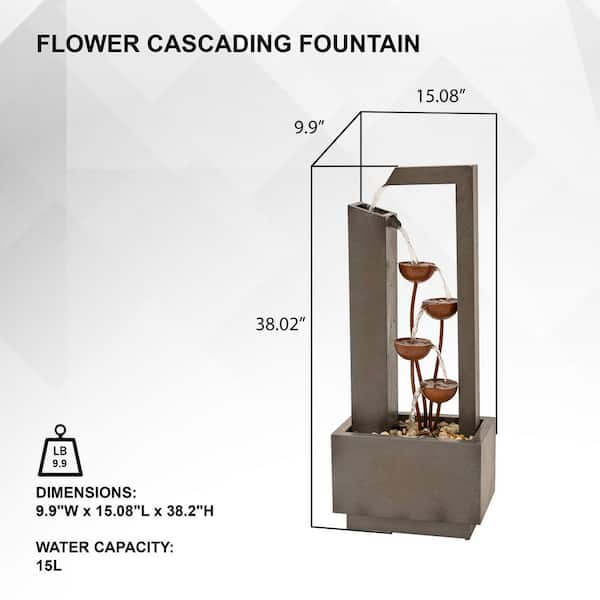 XBRAND Metal Sculptural Multi-Tiered Flower Water Fountain, Gray