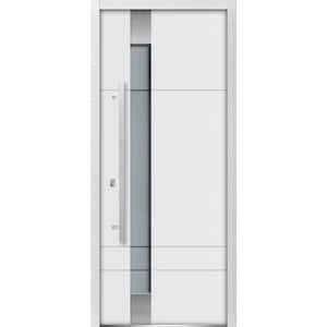 36 in. x 80 in. 1 Panel Right-Hand/Inswing 4 Lites Frosted Glass White Finished Steel Prehung Front Door with Hardware