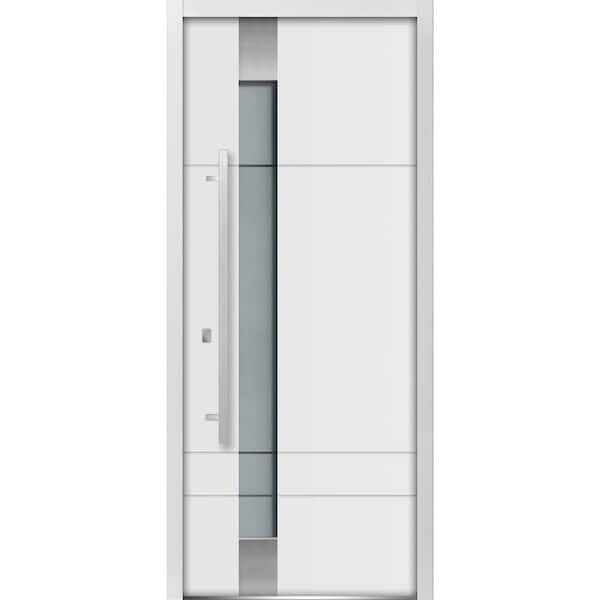 VDOMDOORS 36 in. x 80 in. 1 Panel Right-Hand/Inswing 4 Lites Frosted Glass White Finished Steel Prehung Front Door with Hardware