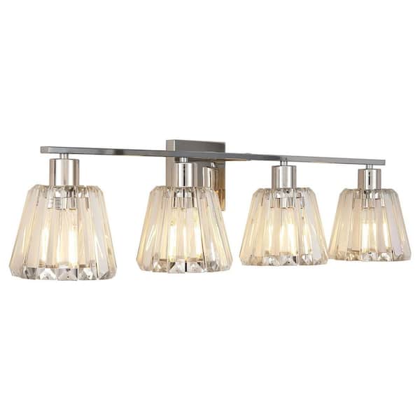 33 in. 4 Light Brushed Nickel Vanity Light with Clear Glass Shade