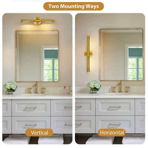 19 in. 2-Light Dimmable LED Gold Picture Light, Hardwired Bathroom Wall Sconce for Painting Display, Artwork, Portrait