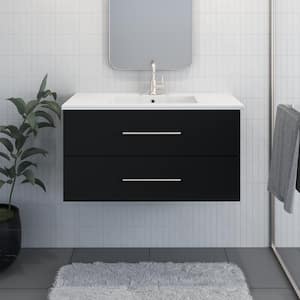 Napa 40 in. W. x 20 in. D Single Sink Bathroom Vanity Wall Mounted in Matte Black with Acrylic Integrated Countertop