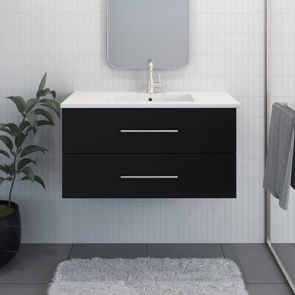 VOLPA USA AMERICAN CRAFTED VANITIES Napa 40 in. W. x 20 in. D Single Sink Bathroom Vanity Wall Mounted in Matte Black with Acrylic Integrated Countertop