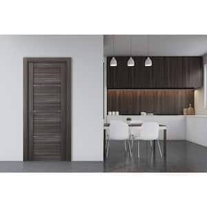 18 in. x 80 in. Nika Gray Oak Finished Left-Hand Solid Core Composite 7-Lite Frosted Glass Single Prehung Interior Door
