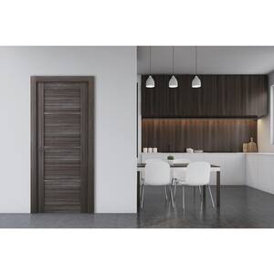 24 in. x 80 in. Nika Gray Oak Finished Left-Hand Solid Core Composite 7-Lite Frosted Glass Single Prehung Interior Door