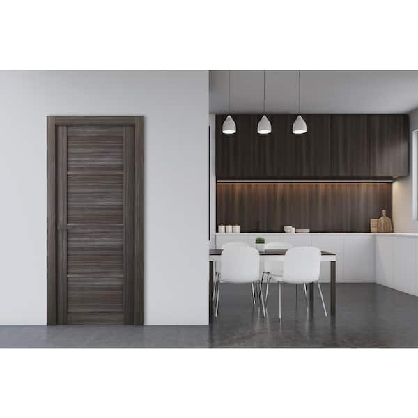 18 in. x 80 in. Nika Gray Oak Finished with Frosted Glass Solid Core Wood Composite Interior Door Slab No Bore