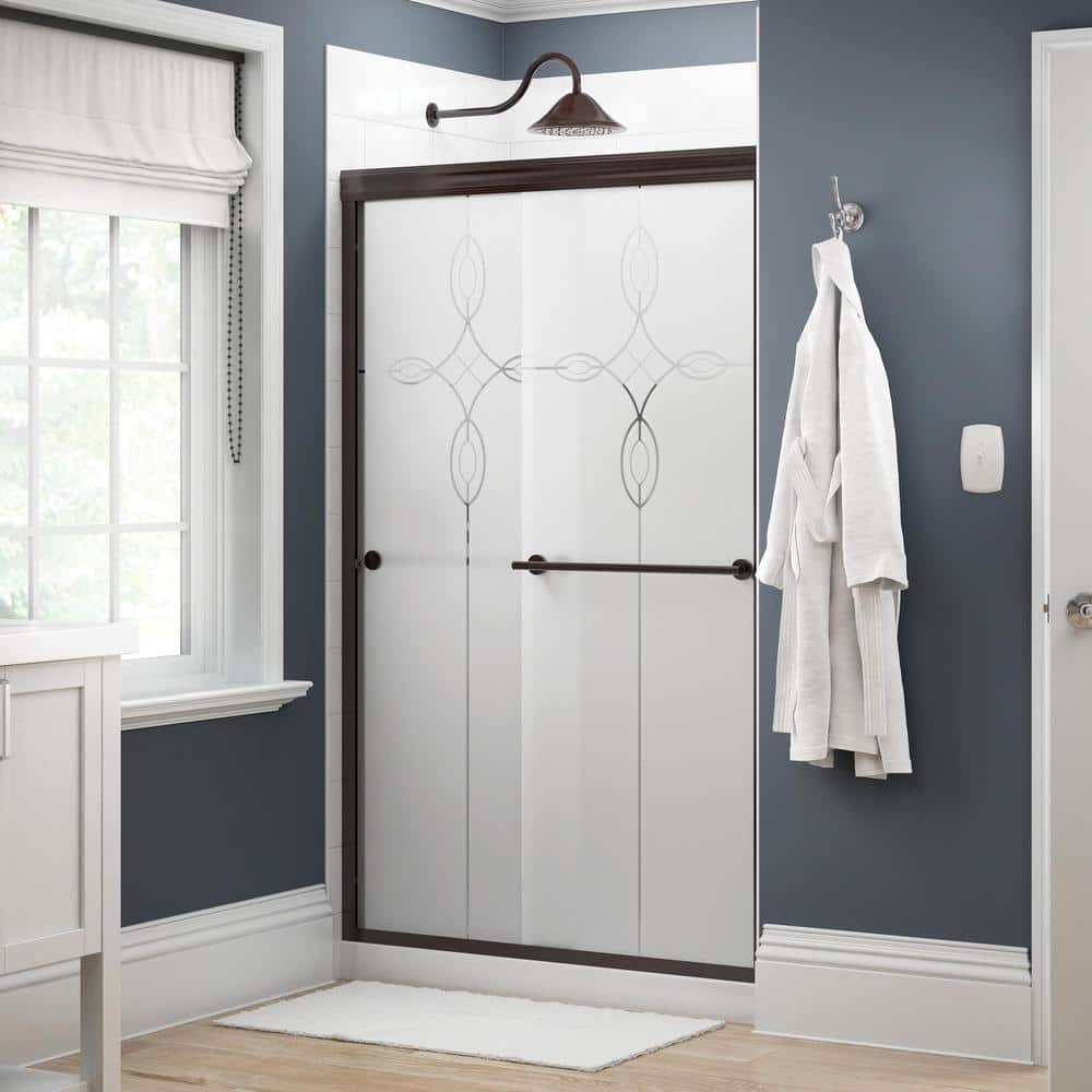 Traditional 47-3/8 in. x 70 in. Semi-Frameless Sliding Shower Door in Bronze with 1/4 in. Tempered Tranquility Glass -  Delta, 158829