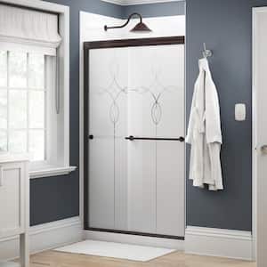 Traditional 47-3/8 in. x 70 in. Semi-Frameless Sliding Shower Door in Bronze with 1/4 in. Tempered Tranquility Glass