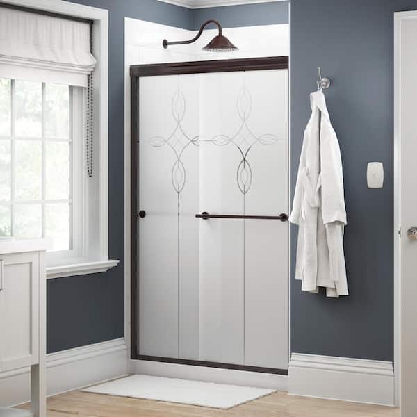 Delta Traditional 48 in. x 70 in. Semi-Frameless Sliding Shower Door in Bronze with 1/4 in. (6mm) Tranquility Glass