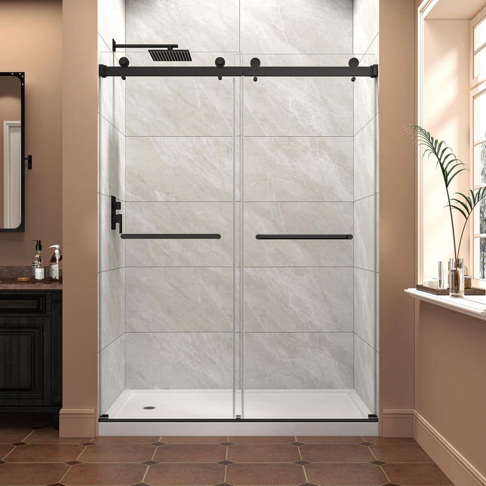 55-60 in. W x 76 in. H Sliding Frameless Shower Door in Matte Black with Clear Tempered Glass price history on PriceWatchPro
