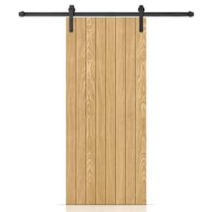 42 in. x 84 in. Hollow Core Weather Oak Stained Oak Veneer Composite Interior Sliding Barn Door with Hardware Kit