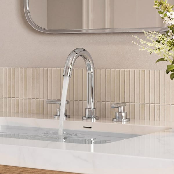 8 in. 3-Hole High-Arc Widespread Double Handle Bathroom Sink Faucet Spot Resist in Polished Chrome Drain Included
