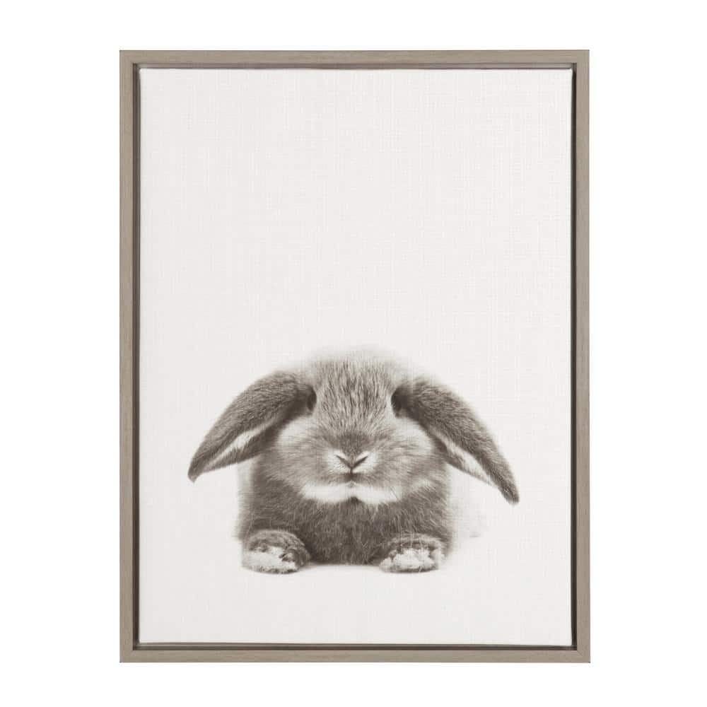Black and White Rabbit Framed Canvas Art, 24" x 18"