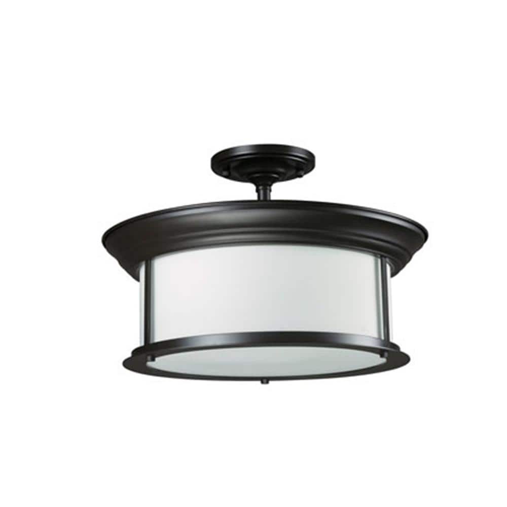 Sonna 15.5 in. 3-Light Bronze Semi Flush Mount Light with Matte Opal Glass 