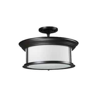 Sonna 15.5 in. 3-Light Bronze Semi Flush Mount Light with Matte Opal Glass Shade with No Bulbs Included