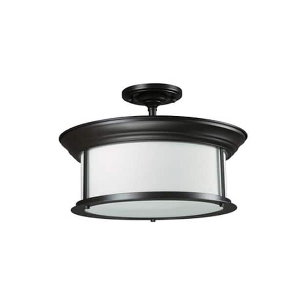 Unbranded Sonna 15.5 in. 3-Light Bronze Semi Flush Mount Light with Matte Opal Glass Shade with No Bulbs Included