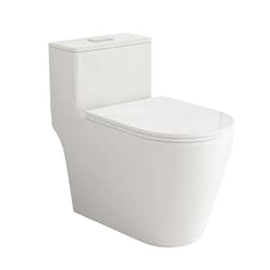 12 in. Rough-in Small 1-piece Toilet 1.0/1.6 GPF Dual Flush Elongated Toilet in White Seat Included