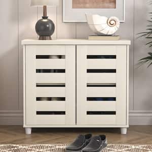 27.3 in. H x 30.7 in. W Ivory Wood Shoe Storage Cabinet with Ultrafast Assembly