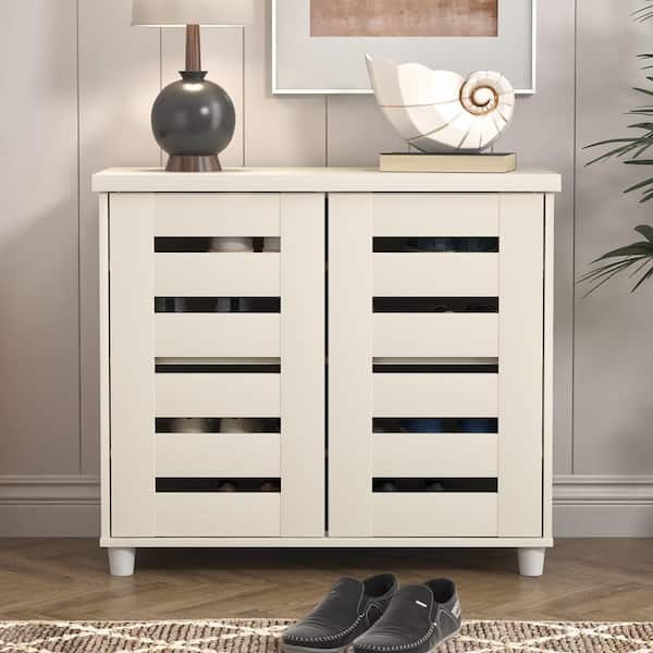 GALANO 27.3 in. H x 30.7 in. W Ivory Wood Shoe Storage Cabinet with Ultrafast Assembly