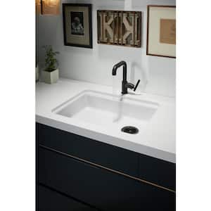 Riverby Undermount Cast Iron 25 in. 5-Hole Single Bowl Kitchen Sink in Black Black
