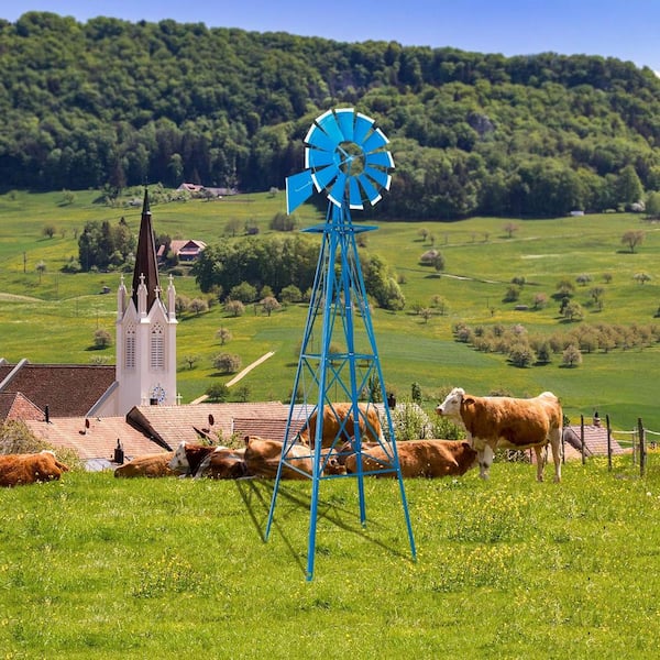 Karl home 8 ft. Outdoor Blue Metal Classic Decorative Windmill