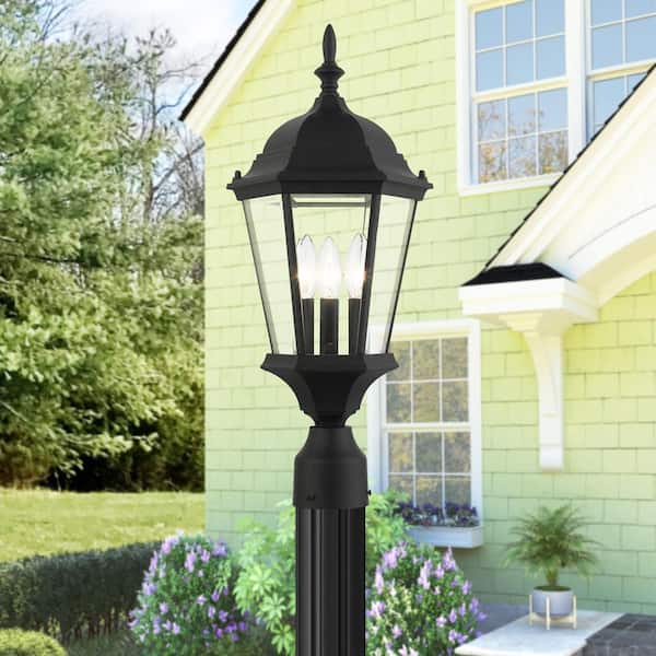 Hathshire 3-Light Textured Black Cast Aluminum Hardwired Outdoor Waterproof Post Light