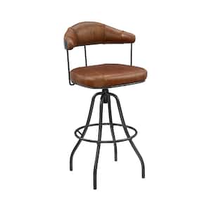 Fiolo 29.53 in Seat Height Cognac Croissant Genuine Leather Swivel Barstool with Metal Frame