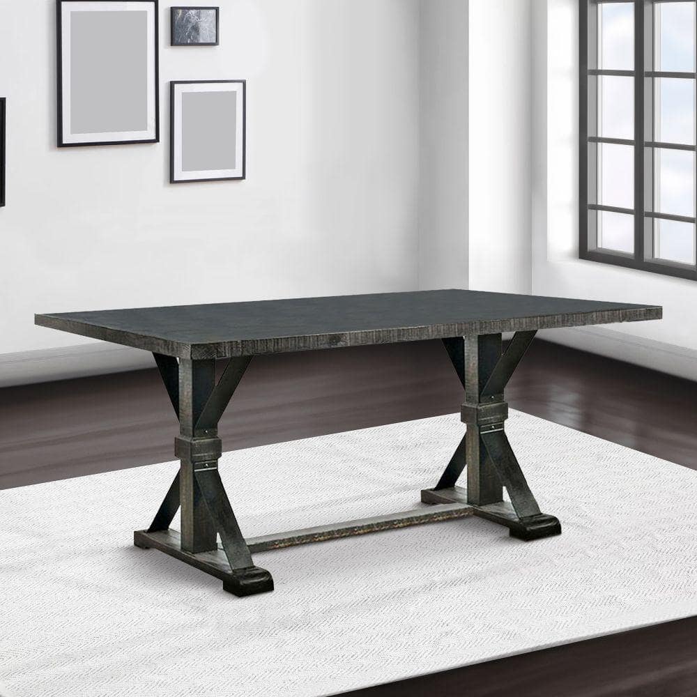 Benjara Modern Style 72 In. Black Wooden Trestle Base Dining Table ...