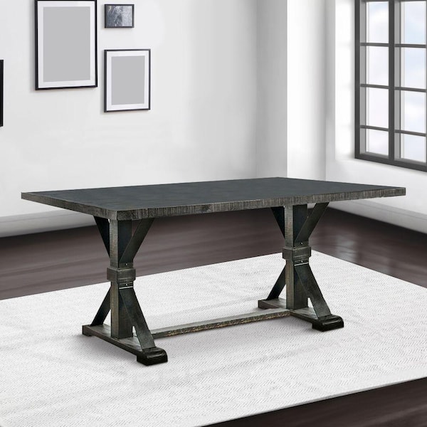 Benjara Modern Style 72 in. Black Wooden Trestle Base Dining Table (Seats 6)
