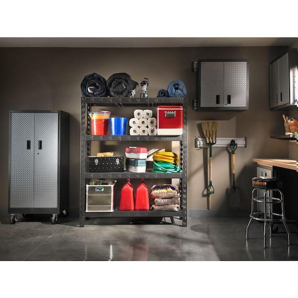Gladiator Heavy Duty Steel Heavy Duty 4-Tier Utility Shelving Unit (77-in W  x 24-in D x 72-in H), Gray in the Freestanding Shelving Units department at
