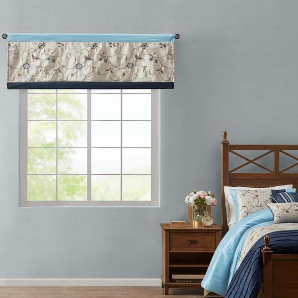 Madison Park Belle 18 in. L x 50 in. W. in Navy Polyester Light Filtering Valance