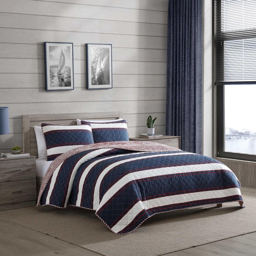 Blue Mirage Cotton Reversible Twin Quilt Set