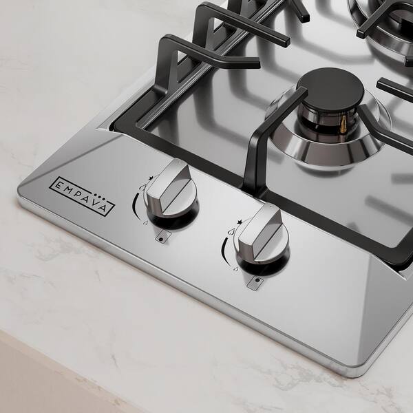 Empava 12 in. GAS Stove Cooktop 2 Italy Sabaf Sealed Burners NG/LPG Convertible in Stainless Steel, Silver