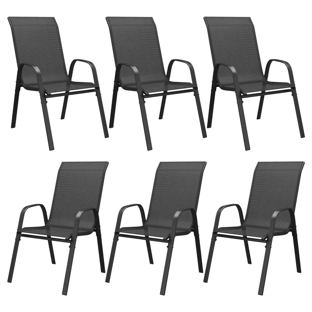 Dark Gray Stackable Textilene Metal Patio Dining Chairs with Ergonomic Arms for Backyard, Garden or Deck (6-Pack) price history on PriceWatchPro