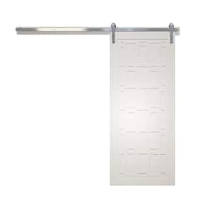 42 in. x 84 in. Whatever Daddy-O Bright White Wood Sliding Barn Door with Hardware Kit in Stainless Steel