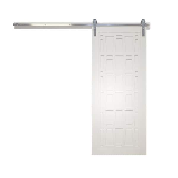 VeryCustom 30 in. x 84 in. Whatever Daddy-O Primed Wood Sliding Barn Door with Hardware Kit in Stainless Steel