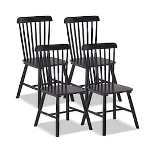 Black Windsor 100% Solid Wood Dining Chairs Set of 4