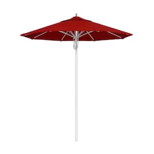7.5 ft. Silver Aluminum Commercial Market Patio Umbrella Fiberglass Ribs and Pulley Lift in Red Sunbrella