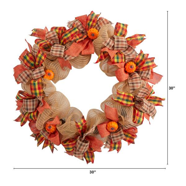 Nearly Natural 30 in. Orange Autumn Pumpkin with Decorative Bows Artificial Fall  Wreath W1184 - The Home Depot