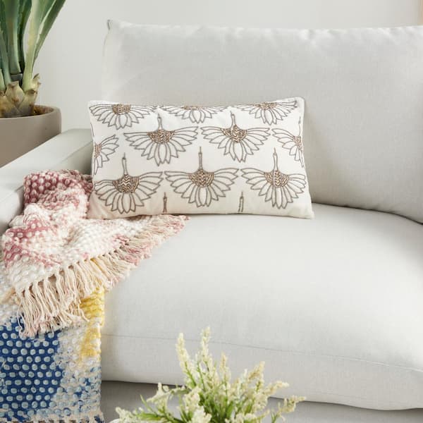 Decorative Throw Pillow Cover, 18 x 18, Ivory, Quilted Geometric Pattern on Poly Velvet Creating A Natural Sense of Style for Any Living Room, Bed