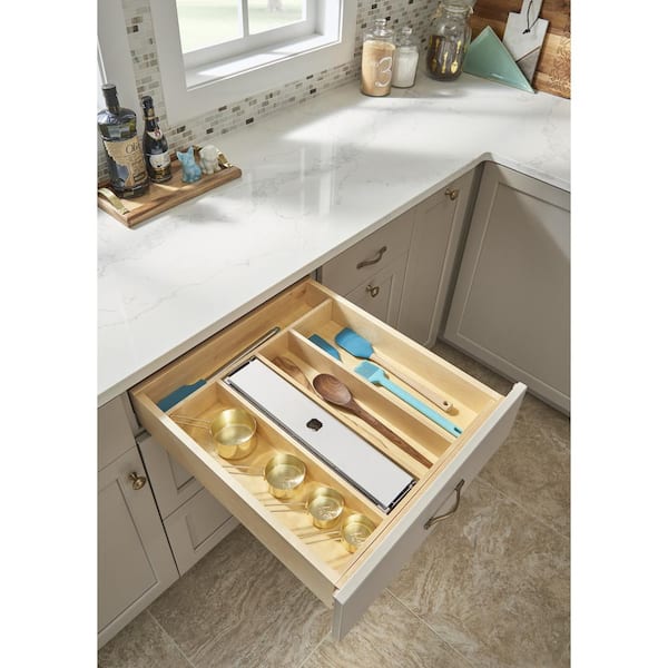 Natural Maple 18.5 in. W x 22 in. D x 2.38 in. H Light Brown Wood Trim-to-Fit Shallow Utensil Drawer Organizer Insert