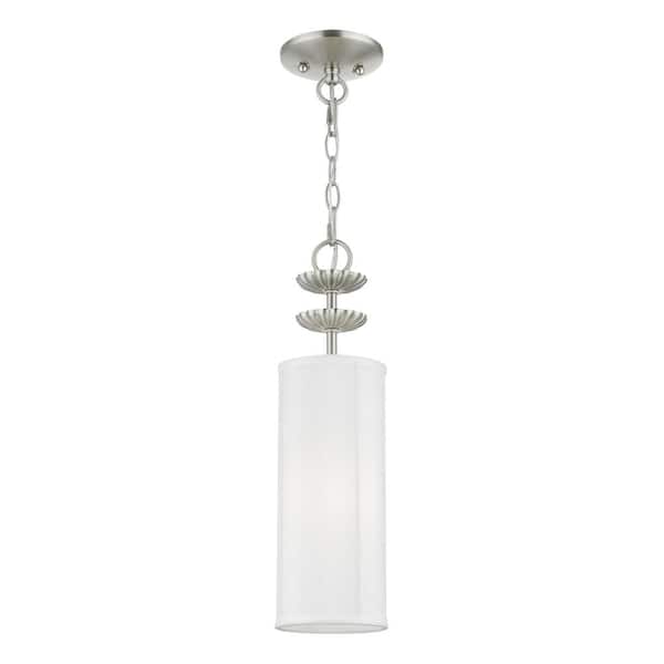 AVIANCE LIGHTING Dunnhaven 1-Light Brushed Nickel Mini Pendant with Off-White Fabric Shade