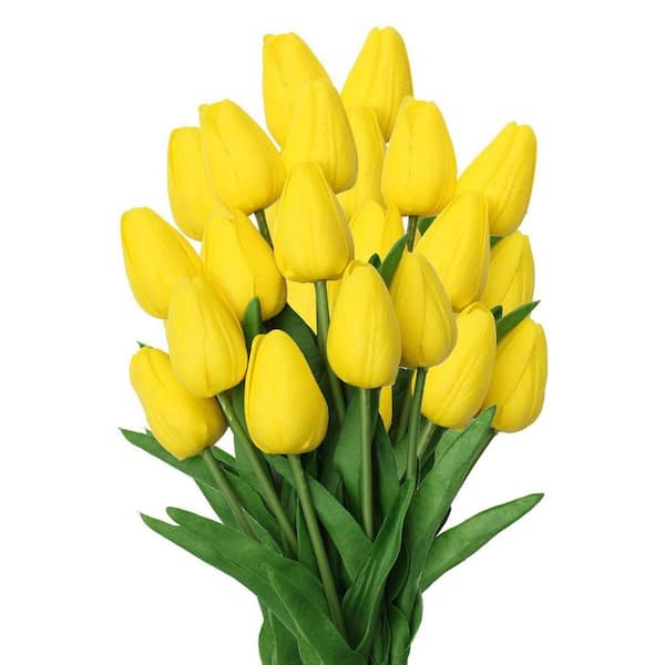 13.5 in. Yellow Indoor/Outdoor Artificial Tulips Flower, 20 PCS