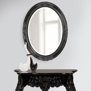 Medium Oval Antique Black Finish Beveled Glass Classic Mirror (33 in. H x 25 in. W)