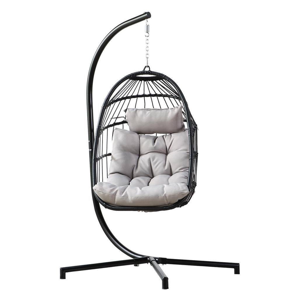 23.6 in. 1Person Black Aluminum Patio Swing with Stand and