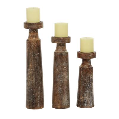 Brown Mango Wood Natural Candle Holder (Set of 3)