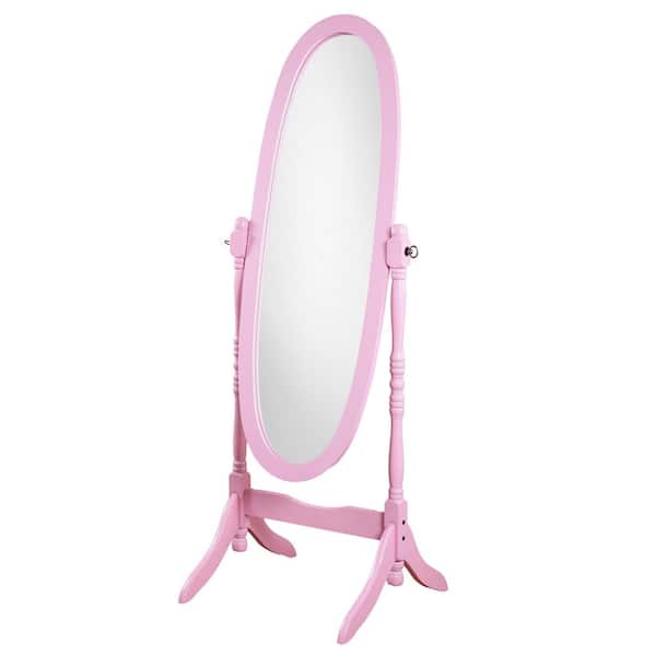 Unbranded Traditional Pink 22.5 in. W x 59.25 in. H Oval Wood Full Length Mirror with Supporting Feet